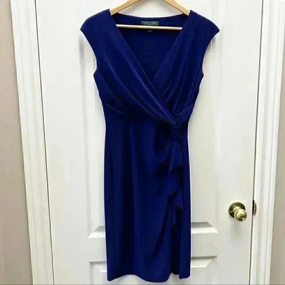 Lauren Ralph Lauren Dress Surplice Wrap Front Sleeveless Royal Blue  Size 2 - Picture 5 of 16